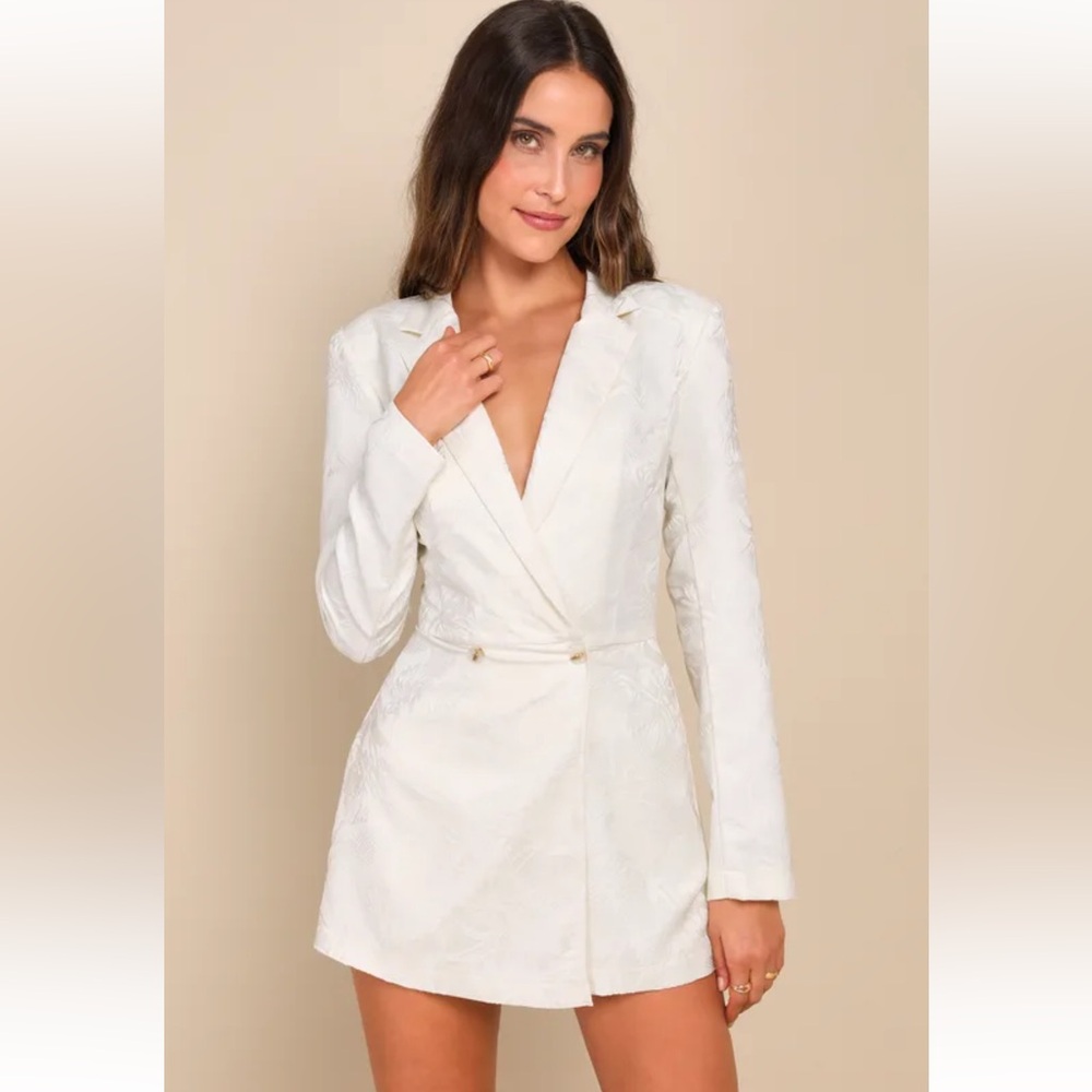 Ivory Jacquard Collared Blazer Romper